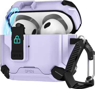 Zdjęcie produktu dla Etui ochronne na słuchawki Apple AirPods 3 Defender z karabińczykiem 360°, odporne na wstrząsy i uderzenia Fioletowy