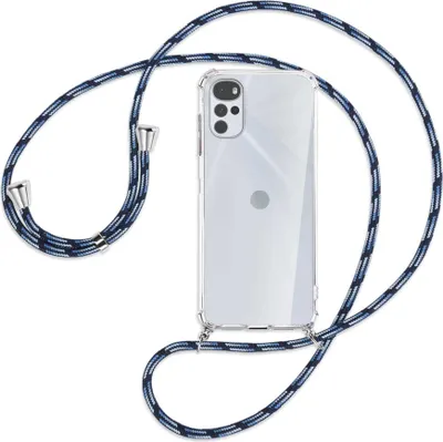 Produktbild von Handykette Backcover-Schutzhülle mit Band (Metall silberfarben) für Motorola Moto G22 4G - Blautöne