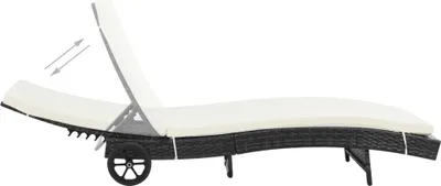 Immagine prodotto di Lettino Prendisole con Ruote e Cuscino in Polyrattan Nero