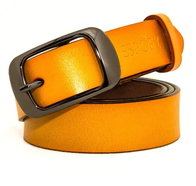 Productafbeelding van ESPOFY Damesriem, echt leer, met enkele metalen gespen, geel