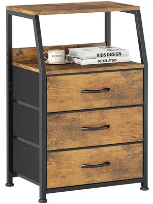 Image de Table de chevet avec 3 tiroirs, style rustique, couleur marron, dimensions 30x40x72 cm
