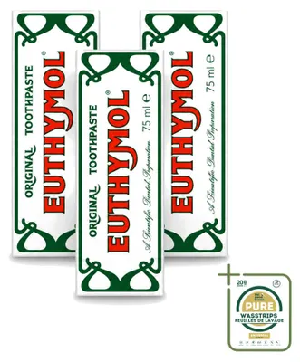 Zdjęcie produktu dla 3 sztuki pasty do zębów Euthymol Original - bez fluoru - 75 ml - zestaw ekonomiczny