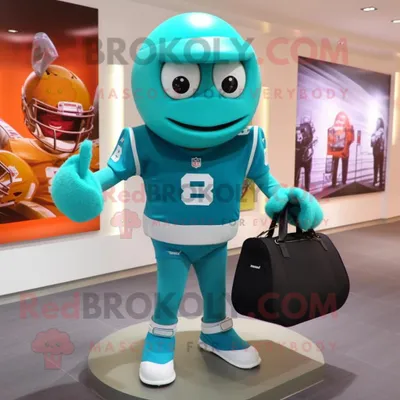 Imagen del producto de Disfraz REDBROKOLY de mascota de casco de fútbol americano turquesa vestido con una sudadera y maletines