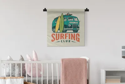 Produktbild von MuchoWow® Wandteppich Wandbehang Surfen - Jahrgang - Sommer 60x60 cm Tapisserie Dekoration Wandtuch - Dekorationen - Wand Decke