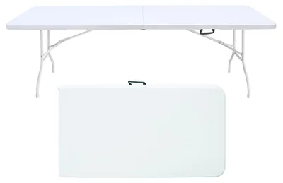 Produktbild von 244 cm tragbarer, robuster Klapptisch mit Griff, Klapptisch, multifunktionaler Picknick-Klapptisch, für drinnen und draußen, Tragfähigkeit 135 kg