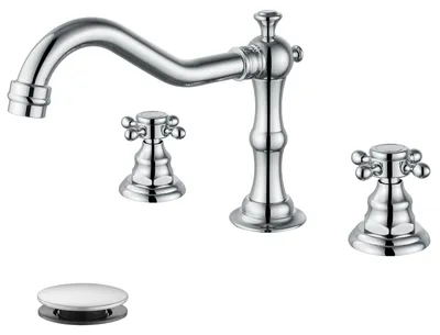 Image de Robinet de lavabo pour salle de bain avec poignées croisées doubles
