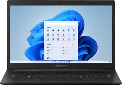 Produktbild von MEDION AKOYA E4251 (MD62408) Notebook 35,5cm (14") Full HD Bildschirm, Intel Pentium Silver N5030 Prozessor, 128GB SSD Festplatte, 4GB RAM Arbeitsspeicher, Intel UHD Graphics, Windows 11 Home S, QWERTZ, Schwarz