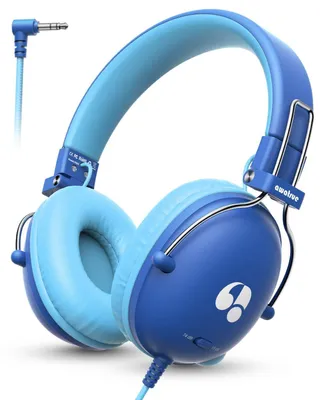 Obrázek produktu pro Sluchátka pro děti, 74 dB, maximální hlasitost, kabelová, stereo, HD zvuk, 135 g, ultralehká, skládací, sluchátka přes uši, modrá, vhodná do školy
