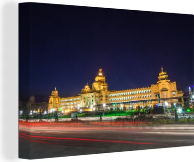 Obrázek produktu pro OneMillionCanvasses® - Obrazy na plátně - 140x90 cm, Zlatá barva Vidhana Soudha v Bangalore, Nástěnné umění tisk Nástěnná dekorace - Fotografie na plátně - Malba na dřevěném rámu