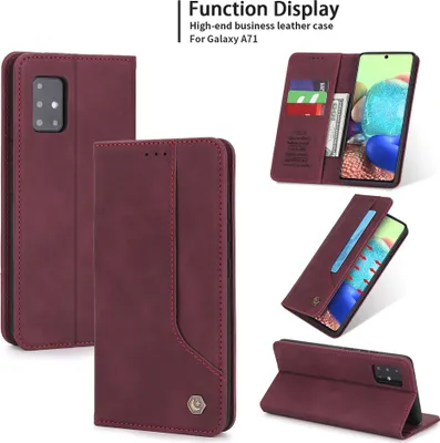 Produktbild von Galaxy A71 Hülle, LaimTop Retro Kunstledertasche Schutzhülle mit Kartenfach Standfunktion für Samsung Galaxy A71 Rot