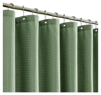 Produktbild von Grüner Duschvorhang aus Salbei, schimmelresistent, wasserdicht und schnelltrocknend, schwerer Waffelstoff mit 12 Ringen, 150 x 180 cm Duschrollo für die Badewanne