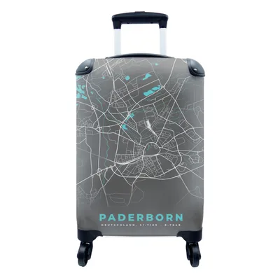 Produktbild von MuchoWow® Koffer Handgepäck Trolley Rollkoffer Kleine Reisekoffer mit 4 Rollen - Karte - Paderborn - Blau - Stadtplan - Deutschland - Cabin Size < 55x40x23 cm & 55x40x20 cm - Fotokoffer - Kabinenkoffer - Boardgepäck - Reise-Box - Reisekoffer - Reisegepäck - Koffer mit Bild - Trolley für Kinder