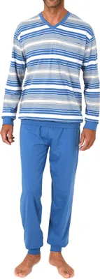 Produktbild von Normann Herren Schlafanzug lang Pyjama mit Bündchen in Streifenoptik – auch in Übergröße ; blau1 , 68