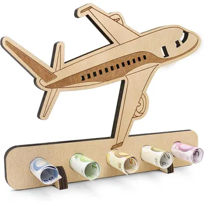Produktbild von Geldgeschenk Holz Dekoration für Geburtstag Reise Urlaubskasse Spardose Naturholz 6mm dick