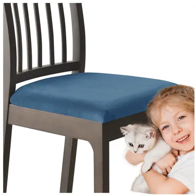 Produktbild von Velours-Sitzbezug für Stuhl in Blau – Weich, elastisch und formstabil