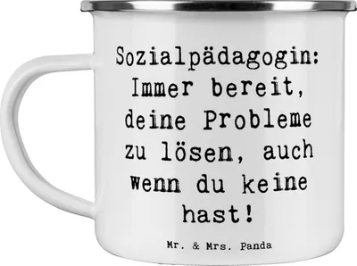 Produktbild von Mr. & Mrs. Panda Pott Spruch Sozialpädagogin Helferherz - Weiß - Geschenk, Emaille Tasse, Geschenke für Berufstätige, Teetasse, Motto, metallbecher, Haferl, Outdoor