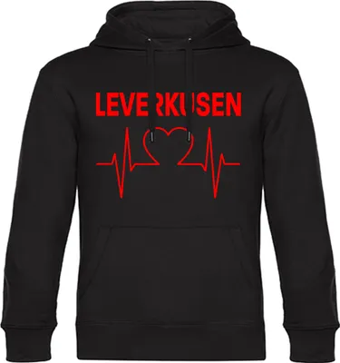 Produktbild von multifanshop Kapuzen Sweatshirt - Leverkusen - Herzschlag, schwarz, Größe M