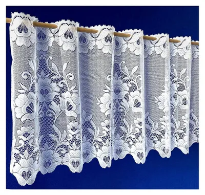 Produktbild von Scheibengardine Jacquard Blumen Bordüre Gardine weiß Bistrogardine gebogt HxB 42x125 cm