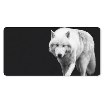 Produktbild von MuchoWow® Schreibtischunterlage Wolf - Tier - Schwarz - Weiß 80x40 cm - XXL Mauspad - Gaming Mauspad