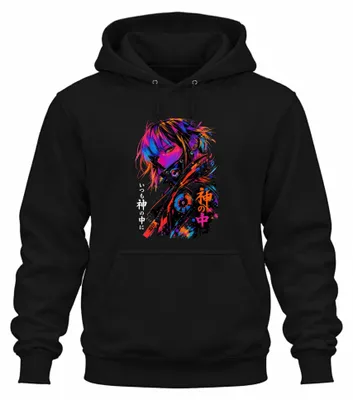 Zdjęcie produktu dla Bluza z kapturem "Anime Girl Cyberpunk Japan Y2K", czarna, rozmiar M