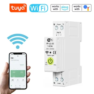 Immagine prodotto di Interruttore intelligente Tuya WiFi con timer ON/OFF e contatore di energia; protezione contro il riavvio automatico con funzione di misurazione e prepagato; compatibile con l'assistente vocale Alexa per il controllo vocale