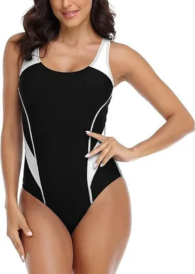 Produktbild von Einteiliger Badeanzug für Damen: Athletischer Schwimmanzug mit Racerback, Trainingsbademode mit Bauchkontrolle, B
