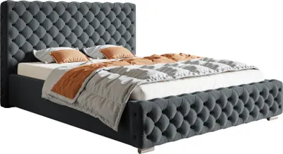 Produktbild von Schlafzimmerbett 160x200 cm Adora - Hersteller, Polsterbett mit Lattenrost, Bettkasten - Samtstoff Dunkelgrau