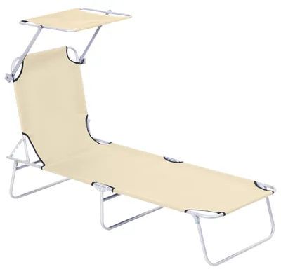Image de Chaise longue pliante avec pare-soleil, chaise longue confortable pour le jardin, la terrasse et l'extérieur, , beige