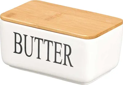 Image de Beurrier en céramique avec inscription BUTTER, 10 x 16,5 x 8,5 cm, blanc