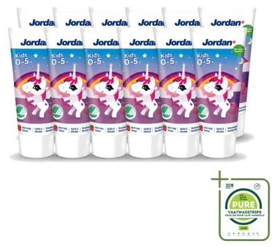 Produktbild von 12 x Jordan Kids Kindertandpasta 0-5 jaar - Milde Fruitaroma - 50 ml - Großpackung - 12 Stücke