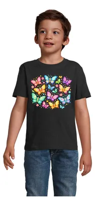 Produktbild von T-Shirt für Kinder mit buntem Schmetterling Print aus Baumwolle