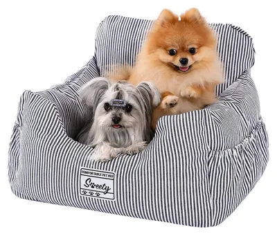 Immagine prodotto di Seggiolino rialzato per cani con cintura di sicurezza, impermeabile, antiscivolo, in tessuto denim blu, dimensioni 57x53x35 cm