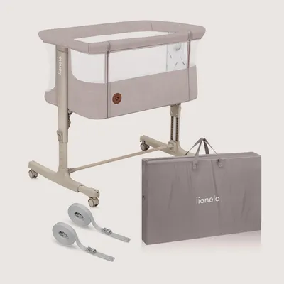Produktbild von Lionelo Aurora 3in1 - Beistellbett, Babywiege, freistehendes Babybett - mit Matratze, mit Tragetasche, Stufenlose Höhenverstellung-Bis 9 kg-Cappucino