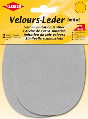 Produktbild von KLEIBER Velour-Aufbügelflecken oval 100 x 130 mm hellgrau 2 Stück
