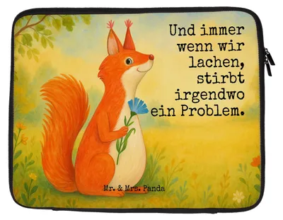 Produktbild von Mr. & Mrs. Panda Laptop Tasche Eichhörnchen Blume Design 33 x 42 cm - Weiß - Geschenk, glücklich Spruch, Hülle, Motivation Sprüche, Eichhorn, Lachen, Laptophülle, Case