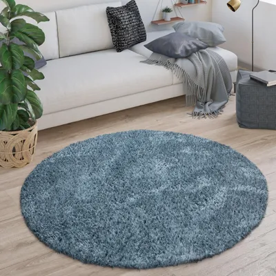 Produktbild von Teppich Rund Hochflor Wohnzimmer Shaggy Langflor Flauschig Modern Einfarbig Grösse 80 cm Rund
