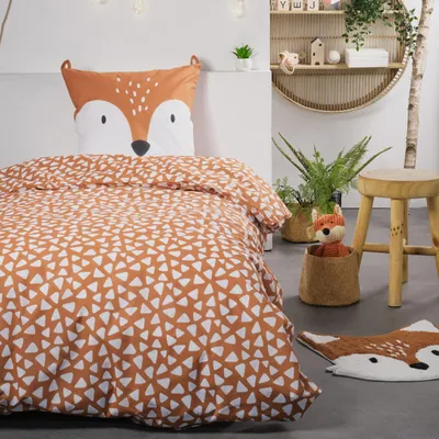 Produktbild von Familando Fuchs Bettwäsche Set 2-teilig 135x200 80x80 cm – Kissenbezug mit Ohren – 100% Baumwolle Renforcé – Hautfreundlich & atmungsaktiv – Wendemotiv –
