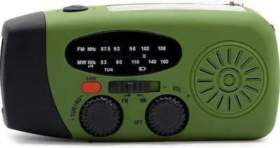Obrázek produktu pro Přenosná nouzová rádio s funkcí solární powerbanky, FM/AM, LED svítilna, nouzové tlačítko SOS