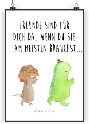 Produktbild von Mr. & Mrs. Panda Bild Schildkröte Maus DIN A4 - Weiß - Geschenk, Beste Freundinnen, Wanddekoration, wanddeko, Kunstdruck, Freunde, Plakat, drucke