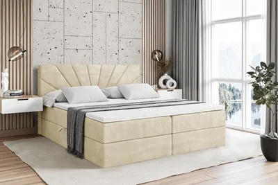 Produktbild von ALTDECOR Boxspringbett mit H3 Matratze und Topper - 160 x 200 cm - MILTIO - Beige Samt - Polsterbett mit Bettkasten und Lattenrost, Bett mit Stauraum