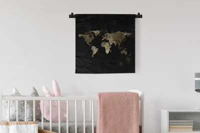 Produktbild von MuchoWow® Wandteppich Wandbehang Weltkarte - Schwarz - Gold 60x60 cm Tapisserie Dekoration Wandtuch - Dekorationen - Wand Decke