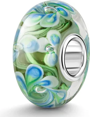Produktbild von MATERIA by Matthias Wagner Blüten Glas Bead grün weiß blau mit Silber Hülse 973