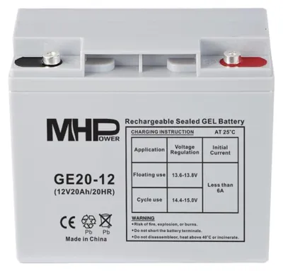 Produktbild von MHPower GE20-12 Gel-Akku 12 V/20 Ah, Anschluss T1 – M5, Deep Cycle
