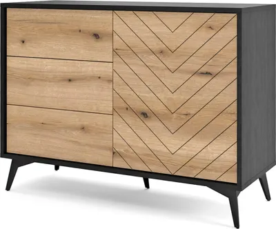 Produktbild von Kommode mit einer Tür und Schubladen - Diamond 104cm Eiche Evoke / Schwarz