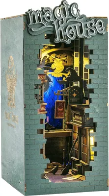 Productafbeelding van 3D Boekenplank, houten poppenhuis, miniatuurkamer met meubels en accessoires, boekenplank sets, doe-het-zelf miniatuurhuis met LED-verlichting
