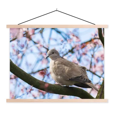 Produktbild von MuchoWow® Textilposter Vogel - Blumen - Taube - Blütenzweige - Rosa 120x90 cm mit holzfarbenen Rahmen - Magnetisch