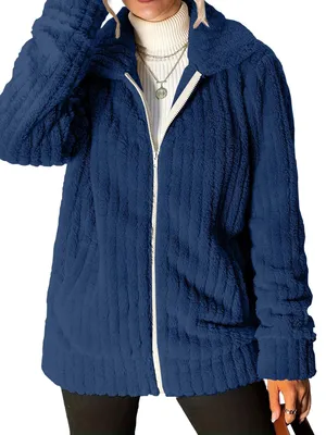 Imagen del producto de Sudadera con capucha de forro polar para mujer - Manga larga y cremallera - Azul
