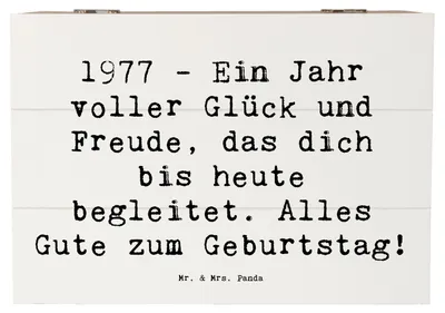 Produktbild von Mr. & Mrs. Panda Box Spruch 1977 Geburtstag 22 x 15 cm - Weiß - Geschenk, schatztruhe, Geburtstagsfeier, Erinnerungsbox, Jahr voller Glück, Glückwunsch, Schatzkiste