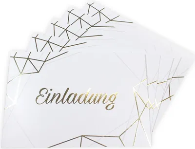 Produktbild von 10 Klapp-Einladungskarten Linien Gold inkl. 10 weißen Briefumschlägen
