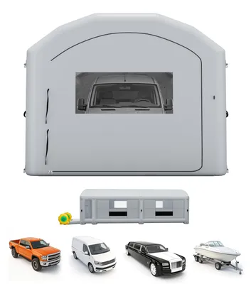 Zdjęcie produktu dla VEVOR, nadmuchiwana kabina lakiernicza, 12x5x4 m, szara, z dmuchawami o mocy 950 W i 1100 W, filtrem z węglem aktywnym, przechowalnią odzieży, oknami PVC, przeznaczona do ciężkich pickupów i vanów, przenośna